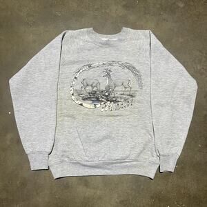 Vintage 90s Maine Grey Deer Fall Graphic Sweatshirt